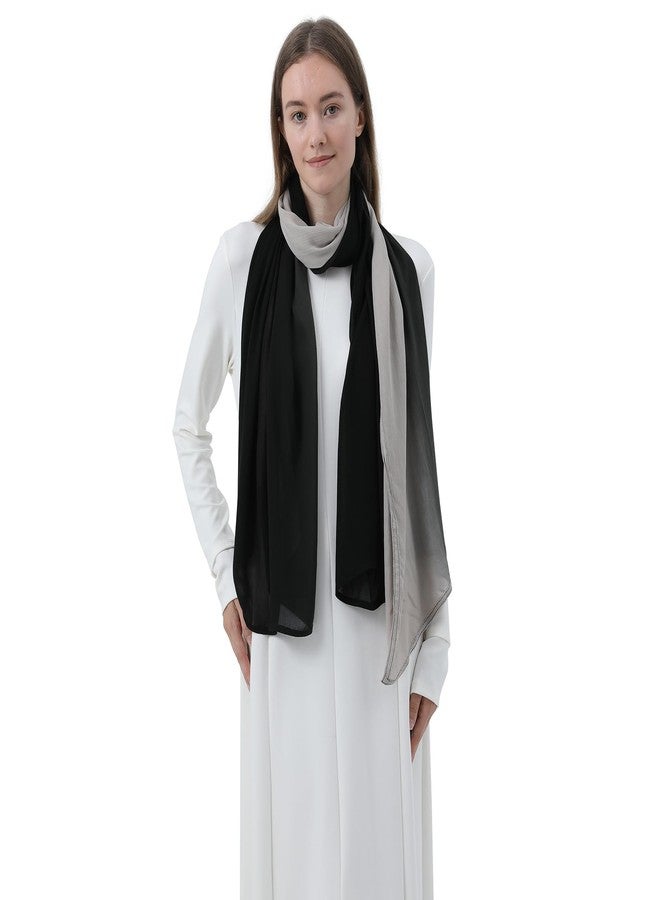 wocharm Women Scarf and Shawls, Soft Modal Jersey Scarves, Gradient Long Wrap for Spring Summer and Autumn(Black & Grey) - Image 2